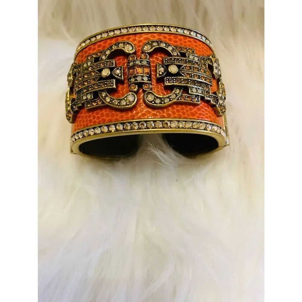 🛍️Vintage Heidi Daus Authentic Snake Skin Swarovski Crystal Hinged Cuff Bracelet